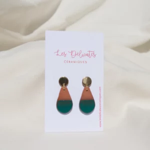 boucle d'oreille en céramique en forme de goutte de terre rouge et verte
