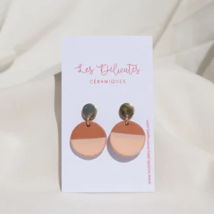 boucles d'oreilles rondes en céramique terre rouge et saumon