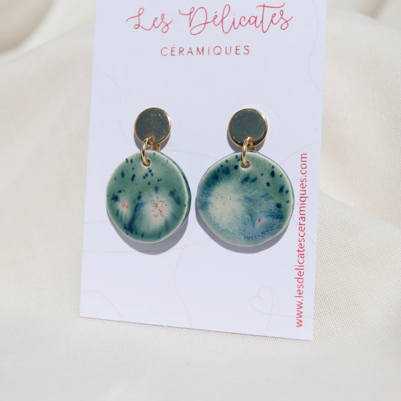 boucles d'oreilles en céramique ronde verte